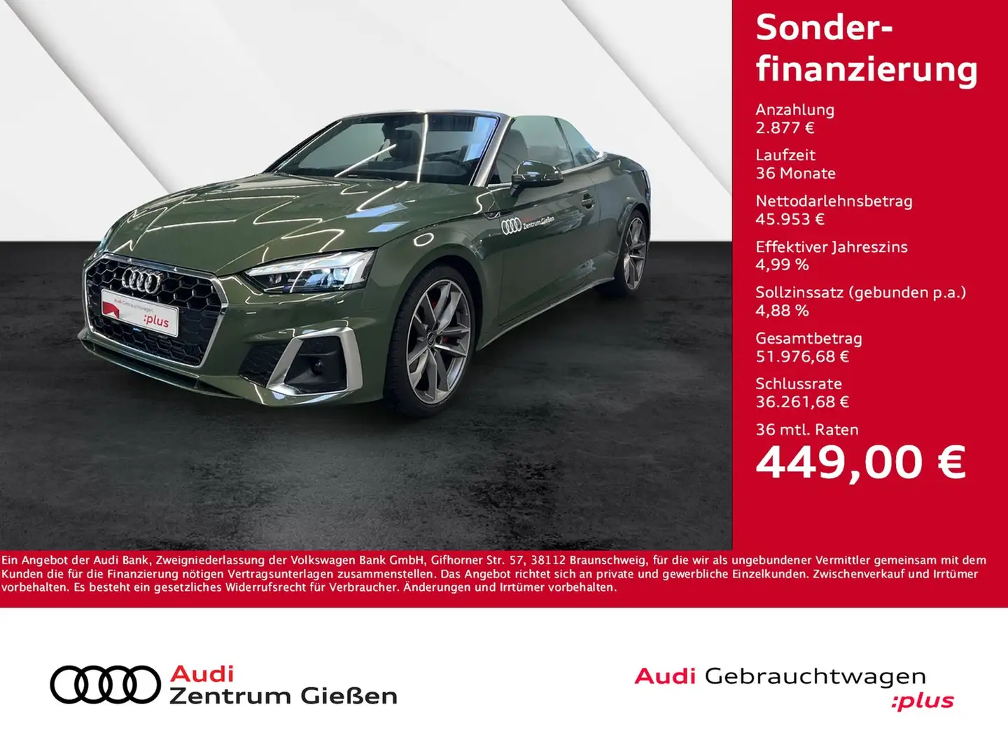 Audi A5 Cabriolet 40 TFSI S line AHK Matrix-LED Assiste... Grün - 1
