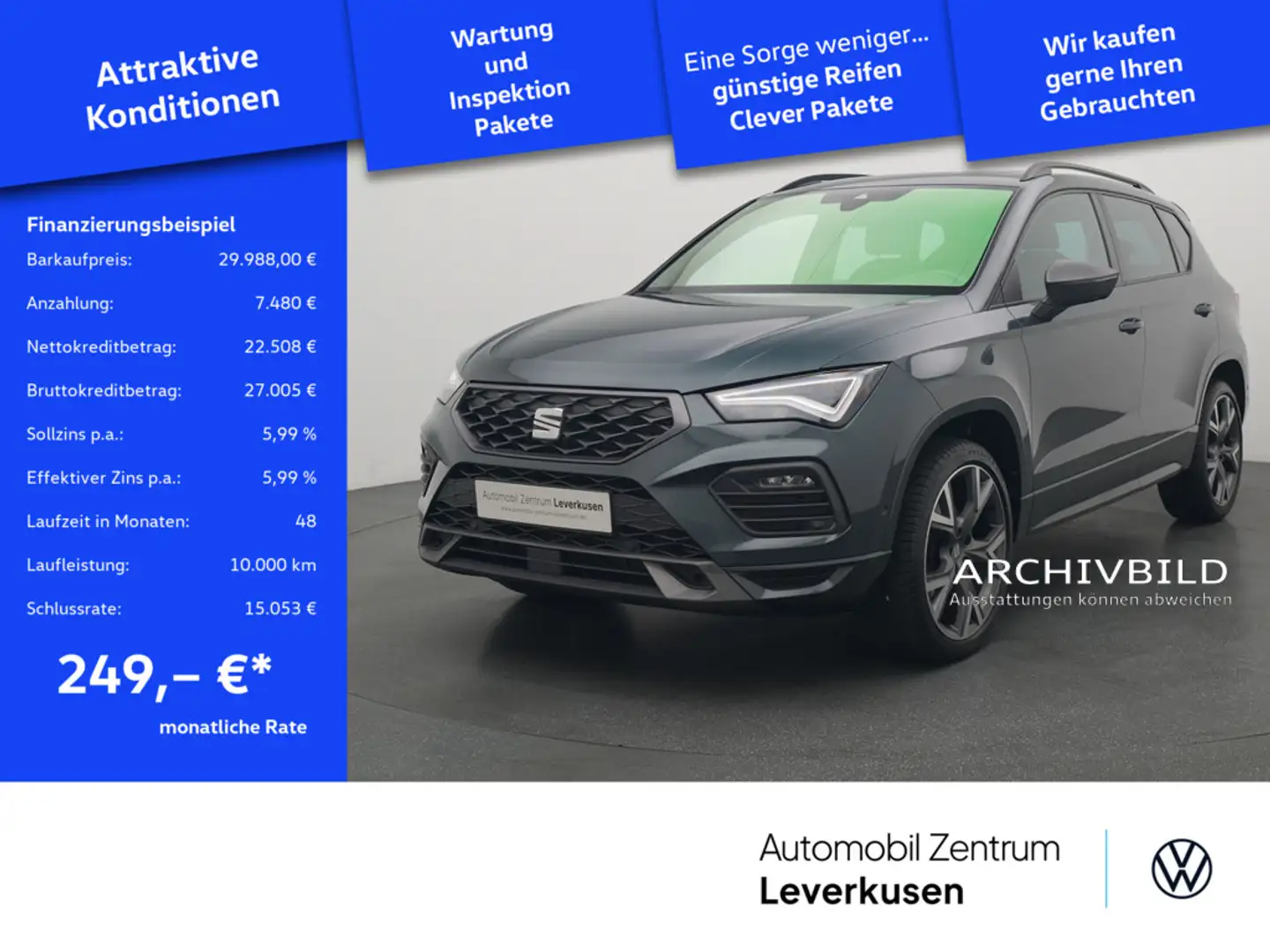 SEAT Ateca DSG VIRT LED AHK PANO NAVI KAM SHZ PDC Schwarz - 1