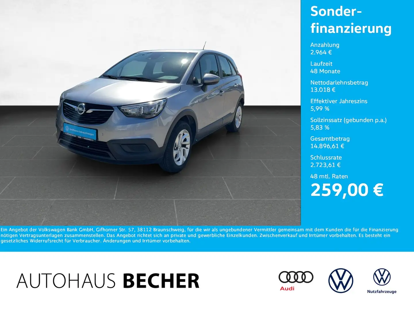 Opel Crossland X 1.2 Turbo 6-Gang /AHK/Sitzhz/Klima Argento - 1
