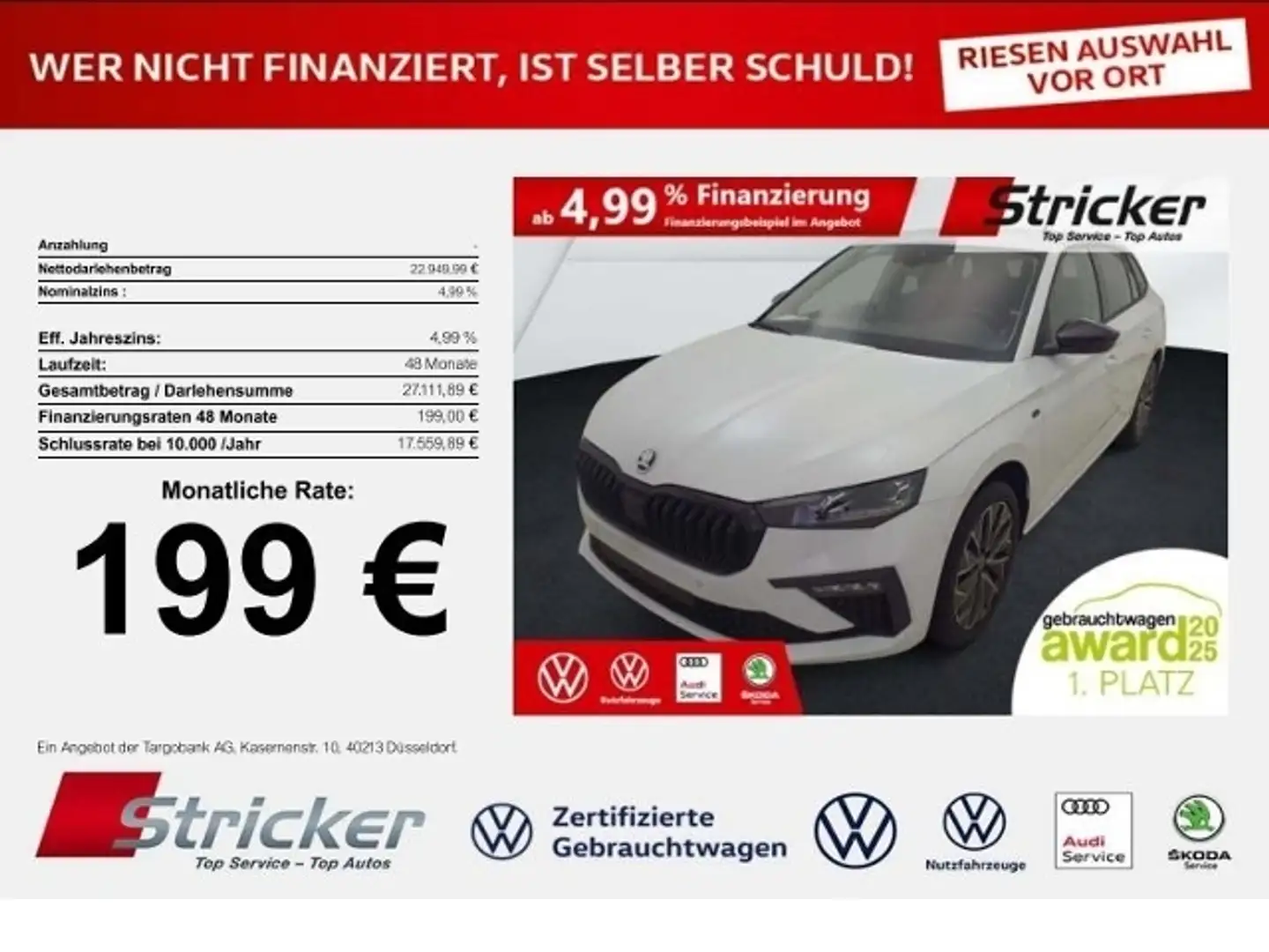 Skoda Scala Selection 1.5TSI 199,-ohne Anzahlung Navi Matrix Weiß - 1