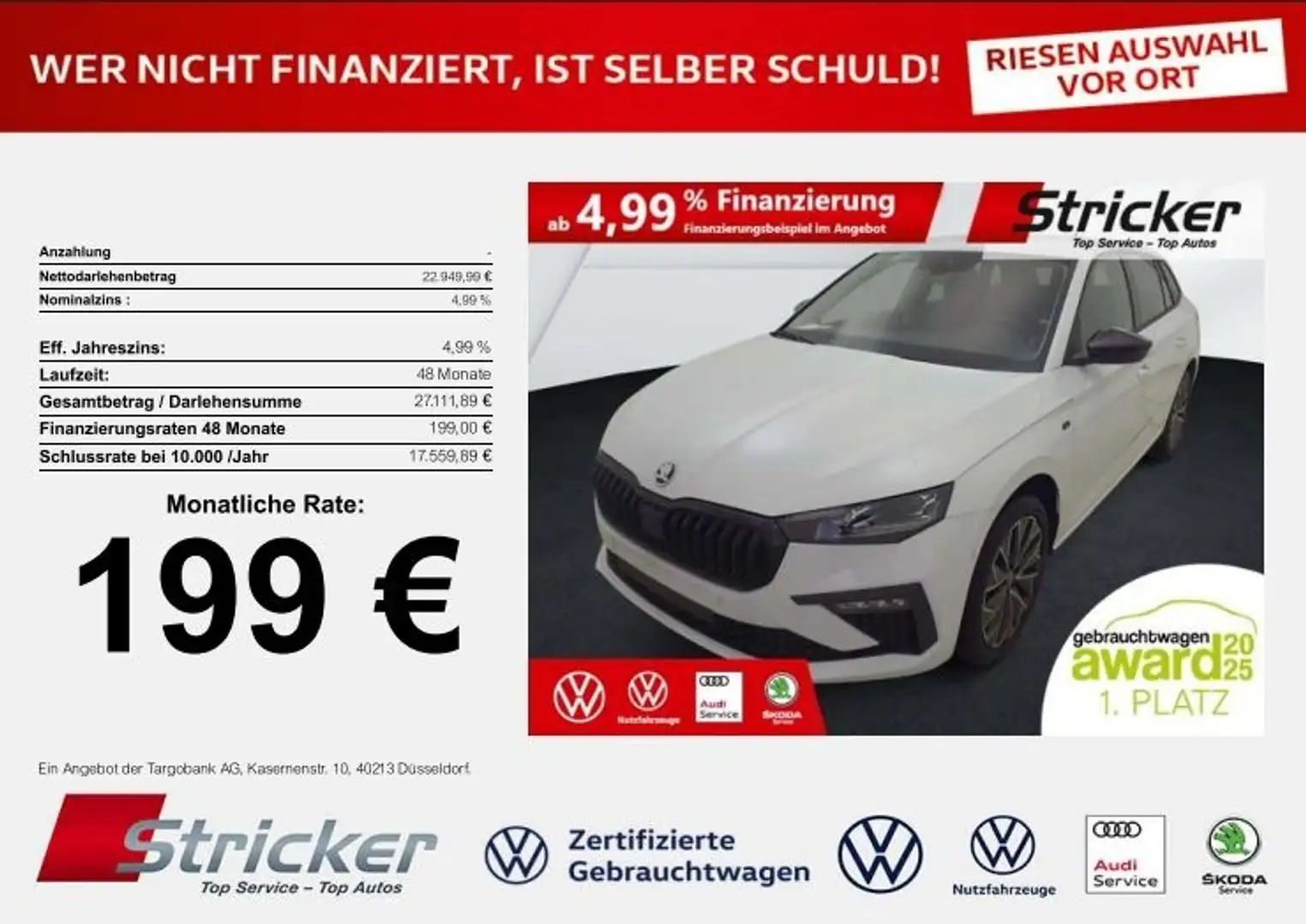 Skoda Scala Selection 1.5TSI 199,-ohne Anzahlung Navi Matrix Weiß - 2