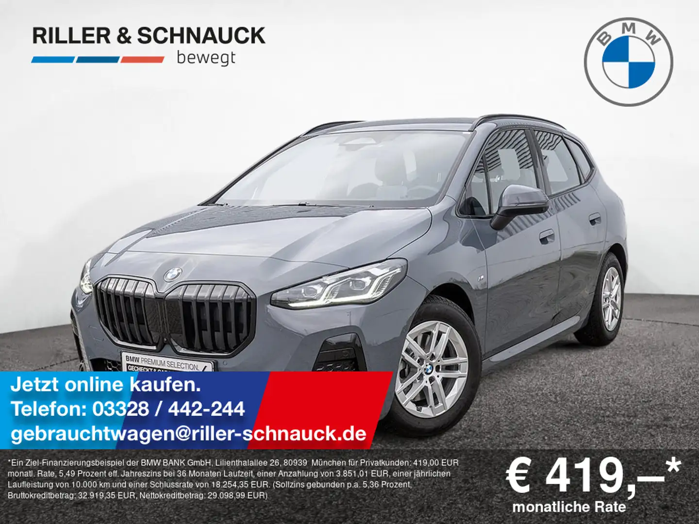 BMW 220 i Active Tourer M-Sport AHK+HUD+360°KAM+AC Gris - 1