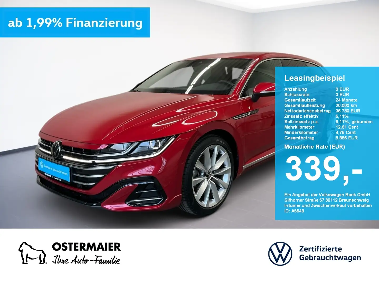 Volkswagen Arteon Shootingbrake R-LINE 2.0TSI 190PS DSG NP.68T ACC.5 Rot - 1