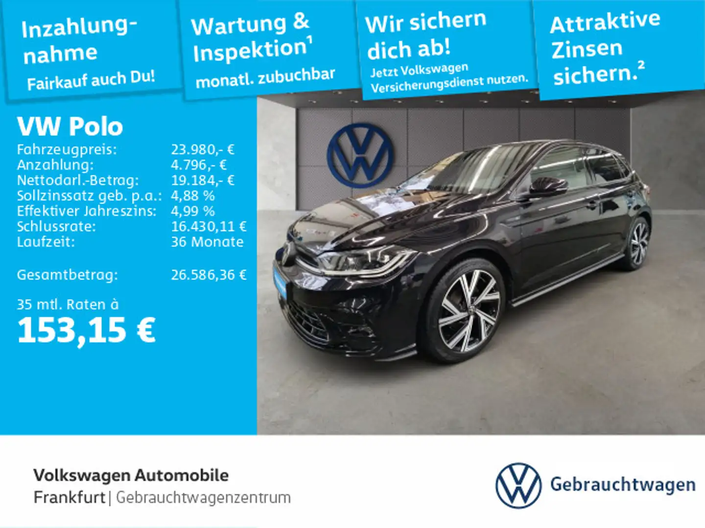 Volkswagen Polo 1.0 TSI DSG R-Line Navi IQ.Light DAB+ Front Schwarz - 1