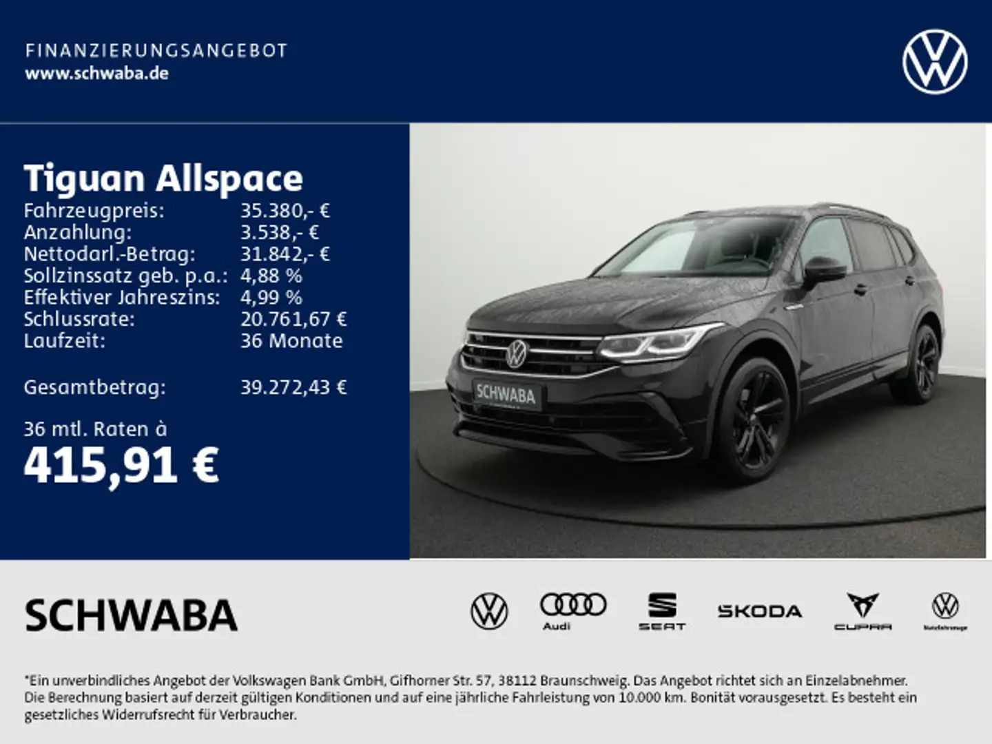 Volkswagen Tiguan Allspace R-Line 2.0 TDI DSG 4M*MATRIX*AHK Noir - 1