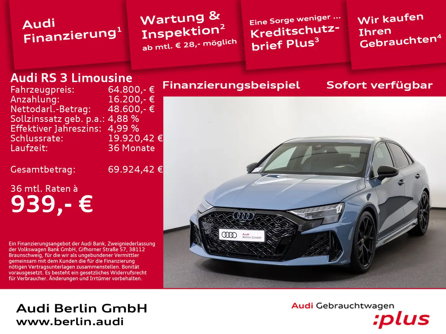 Audi RS3 TFSI S tr. MATRIX RFK NAVI SONOS Grijs - 1