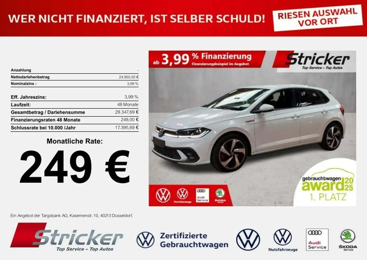 Volkswagen Polo GTI 2.0TSI DSG 249,-ohne Anzahlung ACC App-Connec Silber - 1