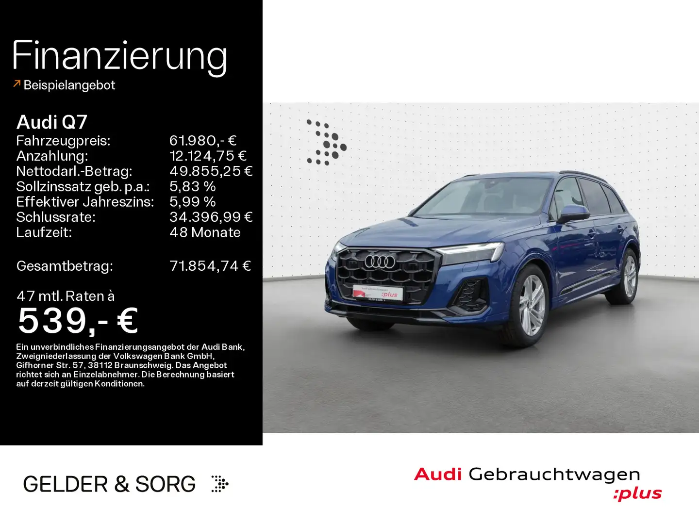 Audi Q7 45 TDI qu. S line AHK*360°*Matrix*Air*Pano Blau - 1