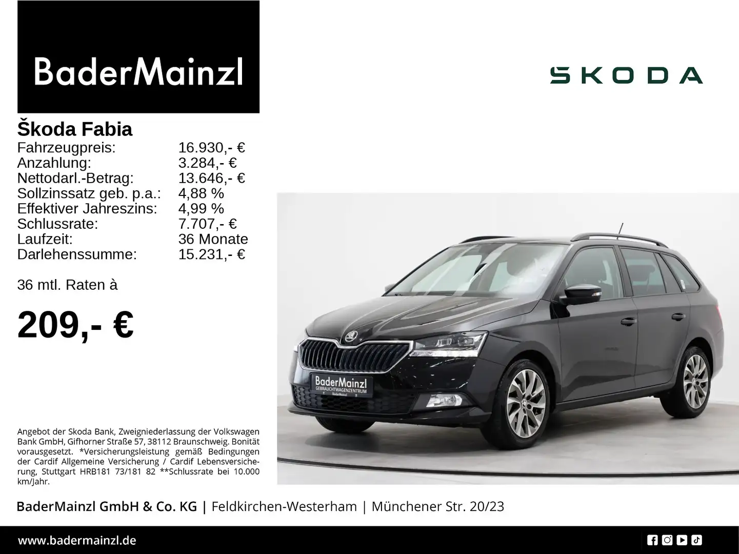 Skoda Fabia Combi 1.0 TSI Ambition PDC SHZ Smart Link Schwarz - 1
