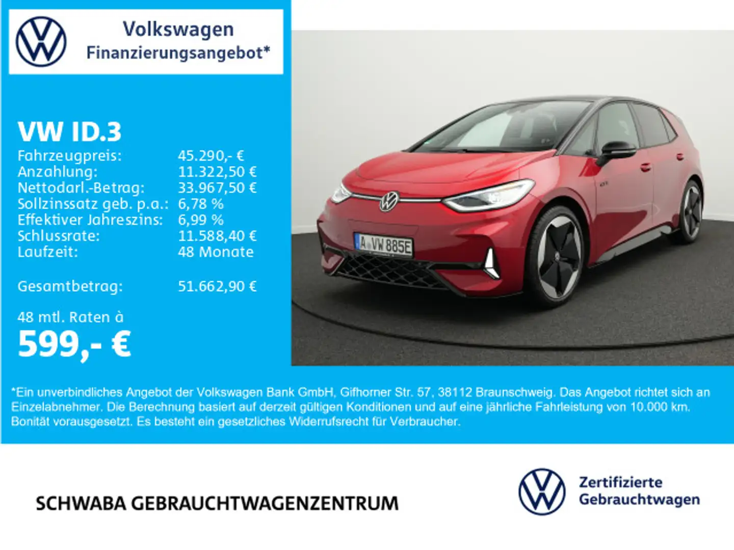 Volkswagen ID.3 GTX Batt-Kap. 84 kW/h PANO*IQ.LIGHT*ACC*20" Rot - 1