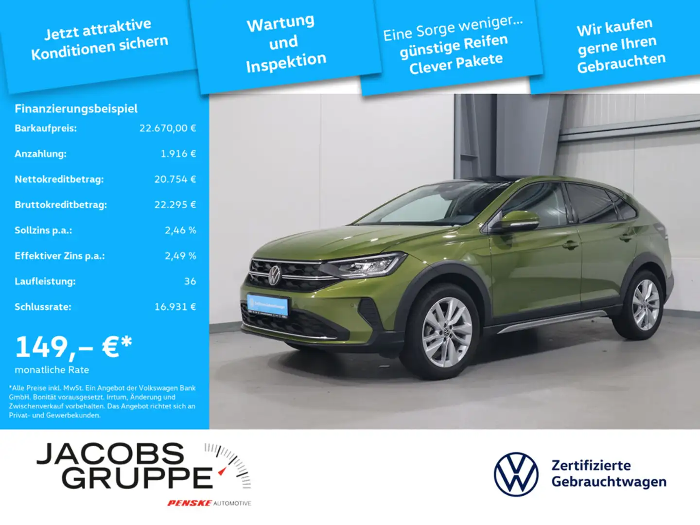 Volkswagen Taigo 1.0 TSI Move Navi*Pano*CAM*SHZ Grün - 1