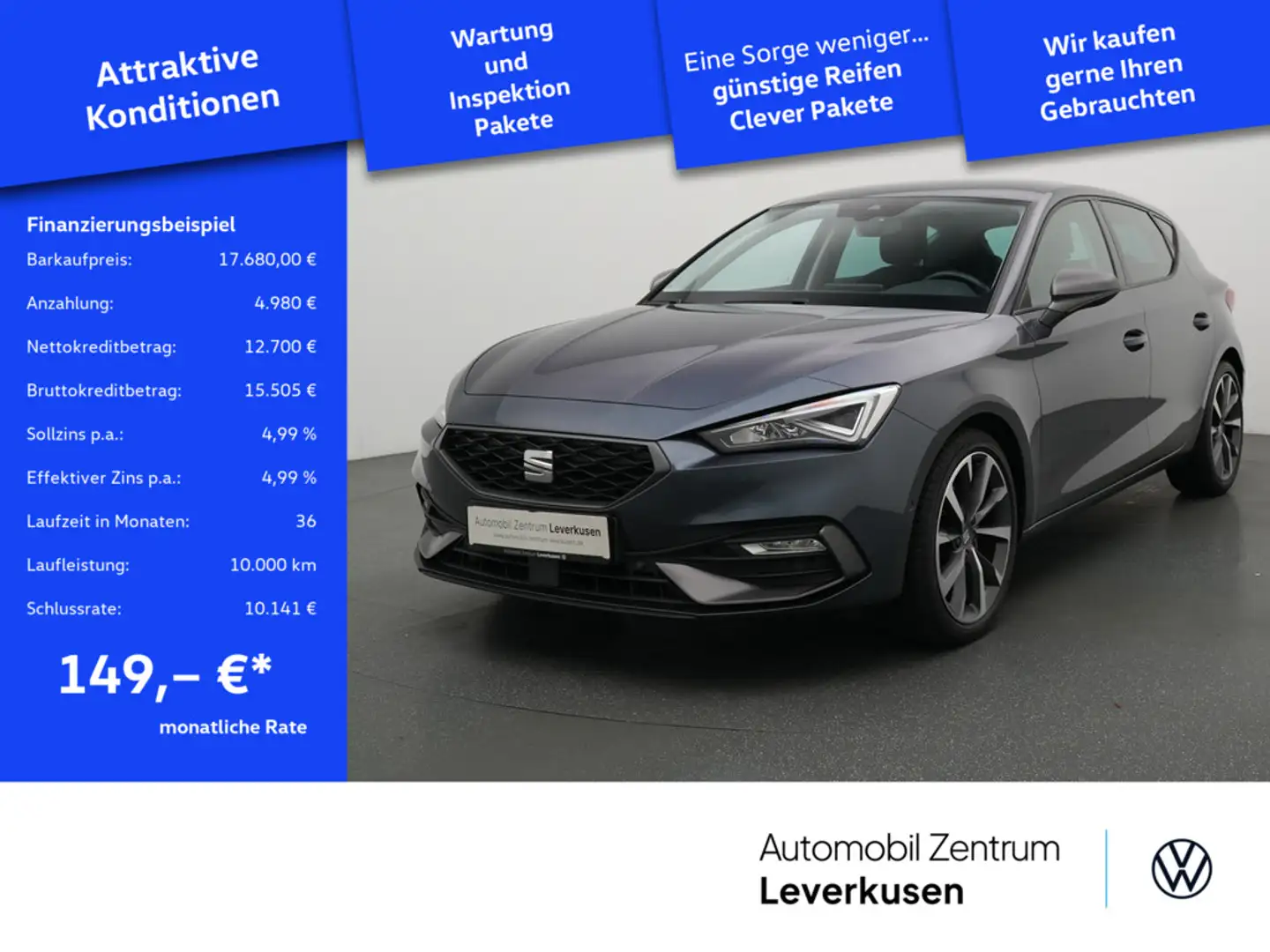 SEAT Leon FR NAVI VIRT ACC CARPLAY SHZ LED PDC Grau - 1