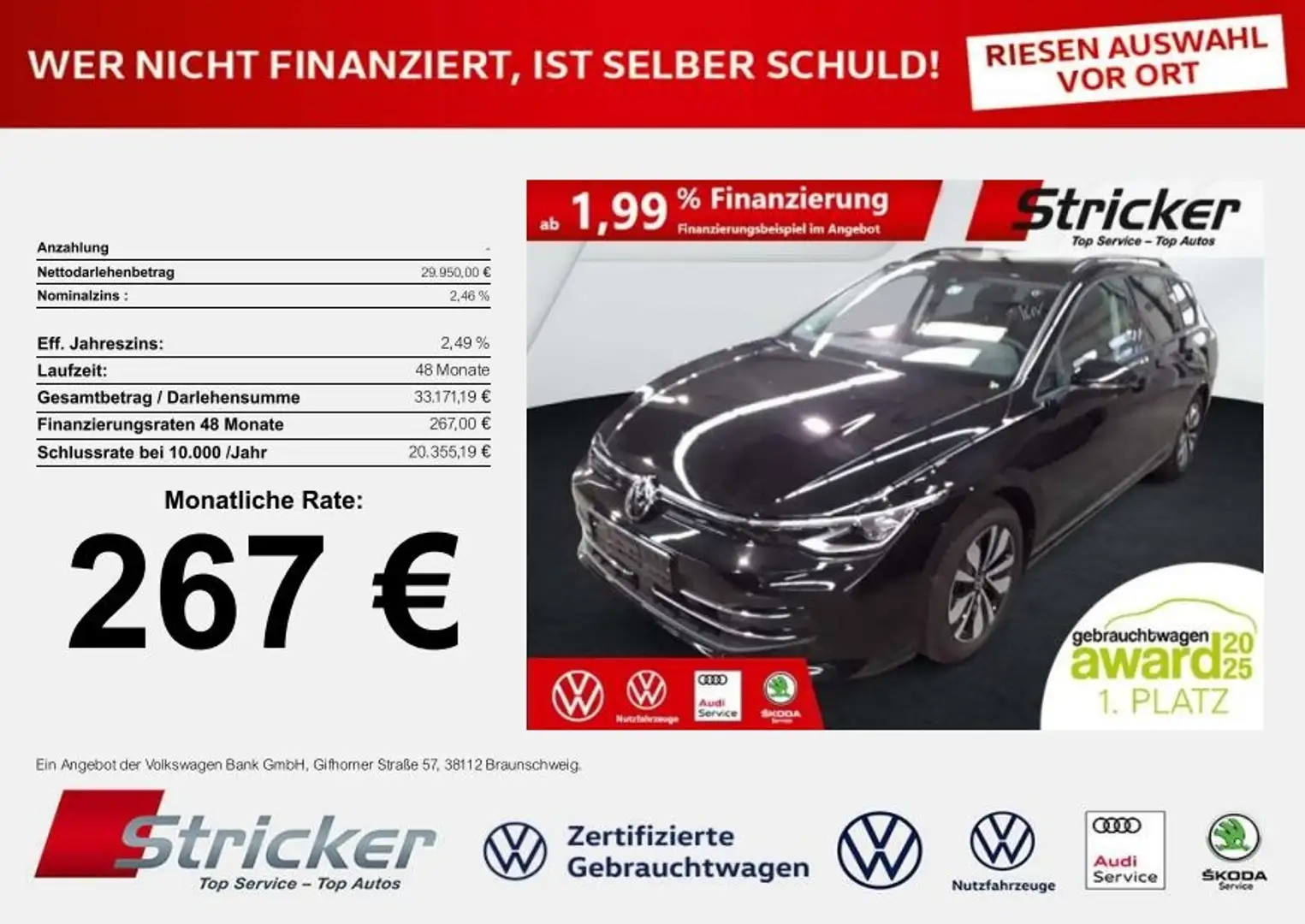 Volkswagen Golf Variant Variant GOAL 2.0TDI DSG 267,-ohne Anzahlung App-C Schwarz - 1