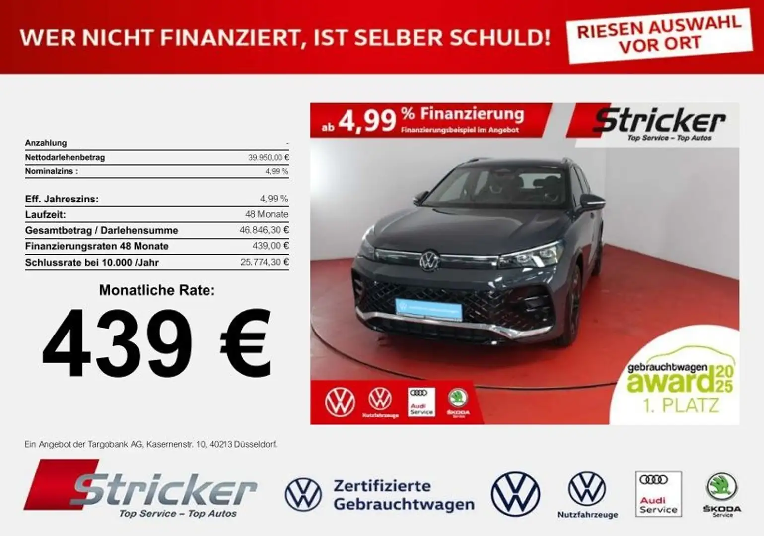 Volkswagen Tiguan R-Line 1.5eTSI DSG 439,-ohne Anzahlung App-Connec Grau - 1