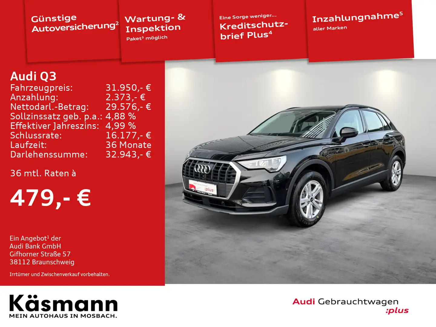 Audi Q3 45TFSIe AHK 360° NAV LED ACC VIRT SHZ TWA Schwarz - 1