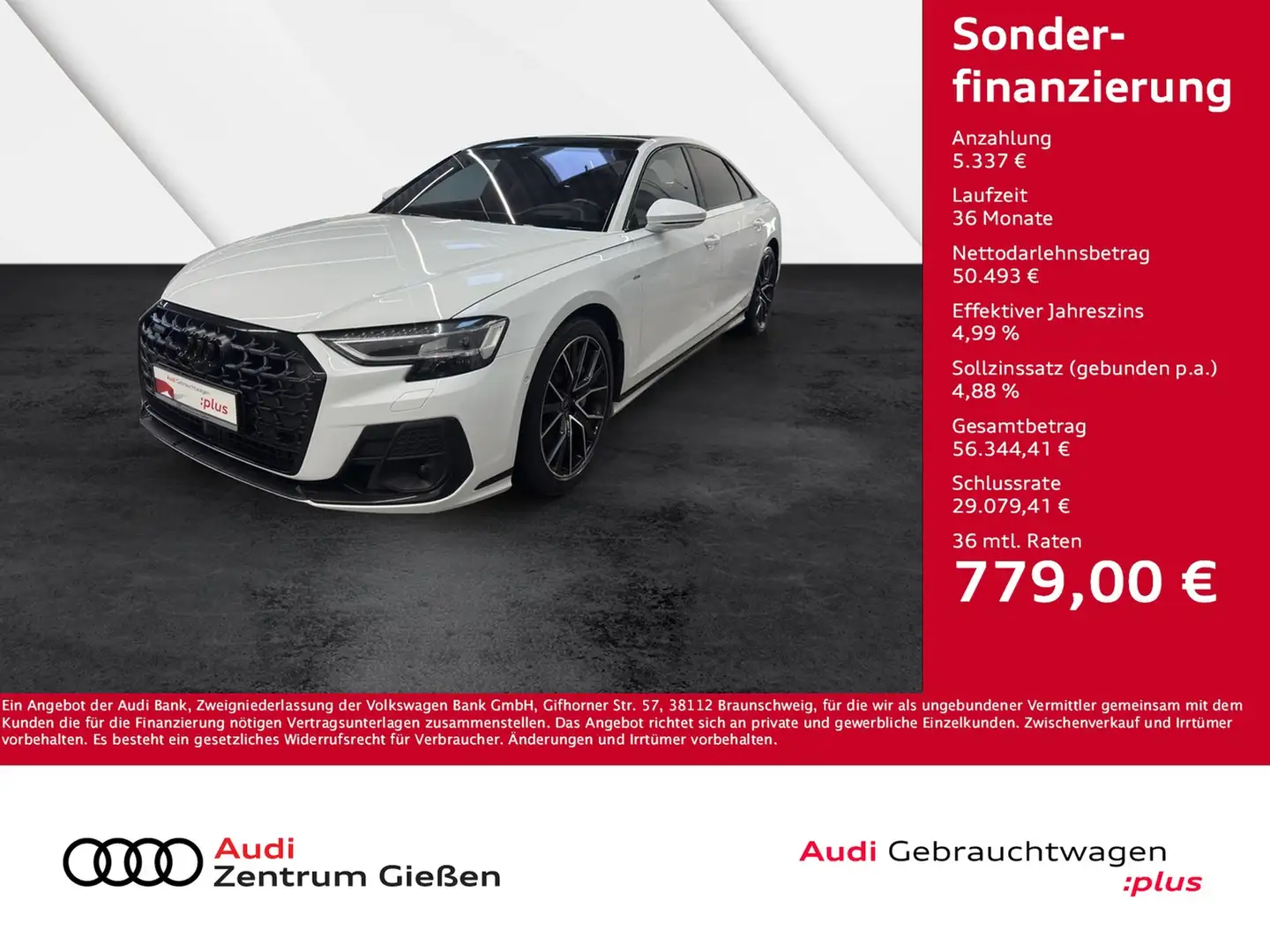 Audi A8 55 TFSI quattro S line Black Pano HuD B&O Assis... Weiß - 1