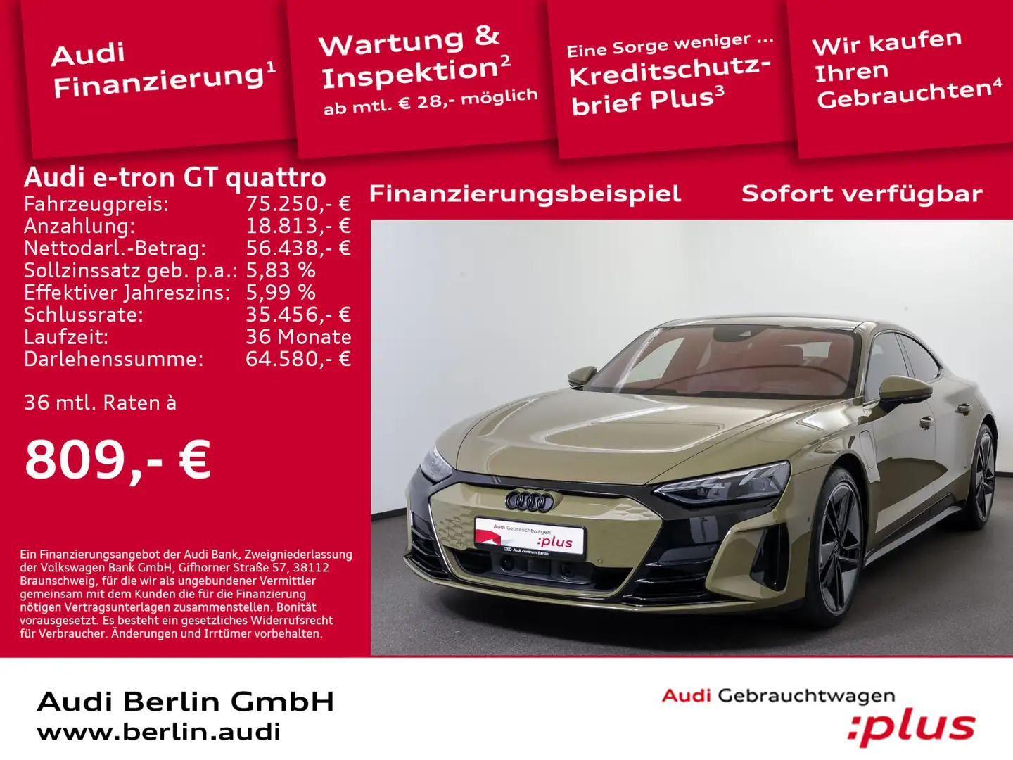 Audi e-tron GT e-tron GT qu. 350 kW NAVI HUD MATRIX B&O SITZHZG Зелений - 1