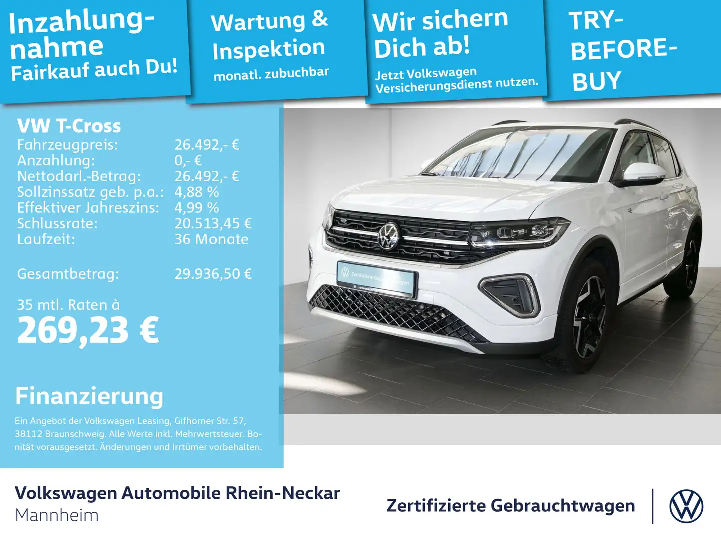 Volkswagen T-Cross 1.5 TSI R-Line DSG Navi AHK Kamera uvm Weiß - 1