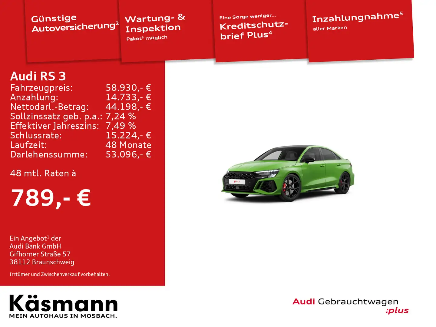 Audi RS3 Lim. qu Vmax 280KM/H RS-AGA MATRIX KAM B&O Grün - 1