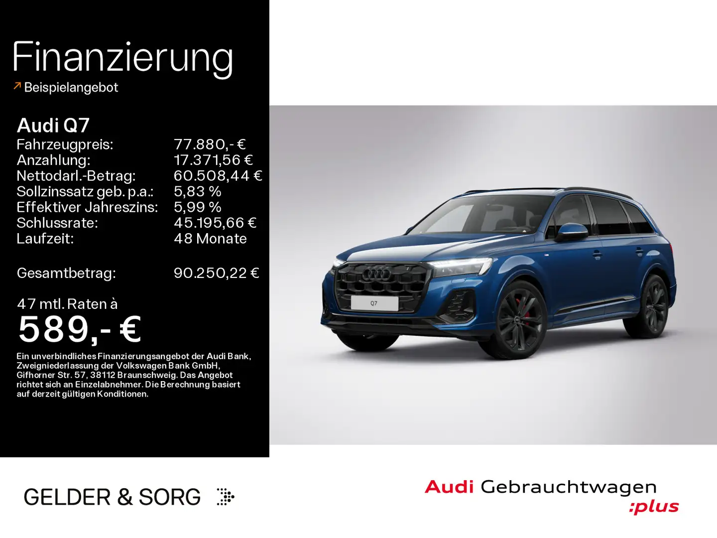 Audi Q7 45 TDI qu. S line Air*B&O*HuD*Pano*360°Stand Blau - 1