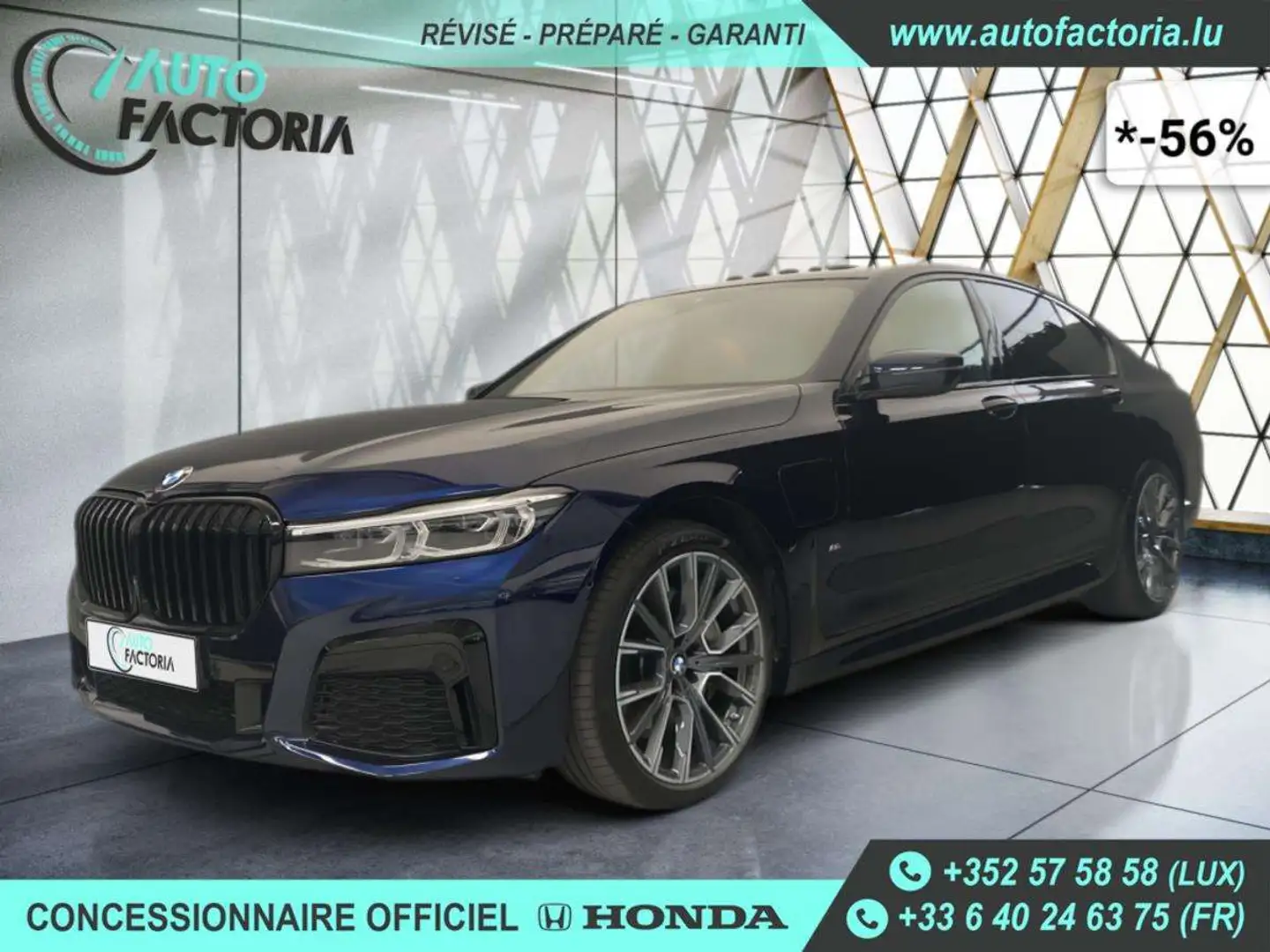 BMW 745 E -56% HYB 394cv BVA8 M Sport +T.PANO+GPS+Options Blauw - 1