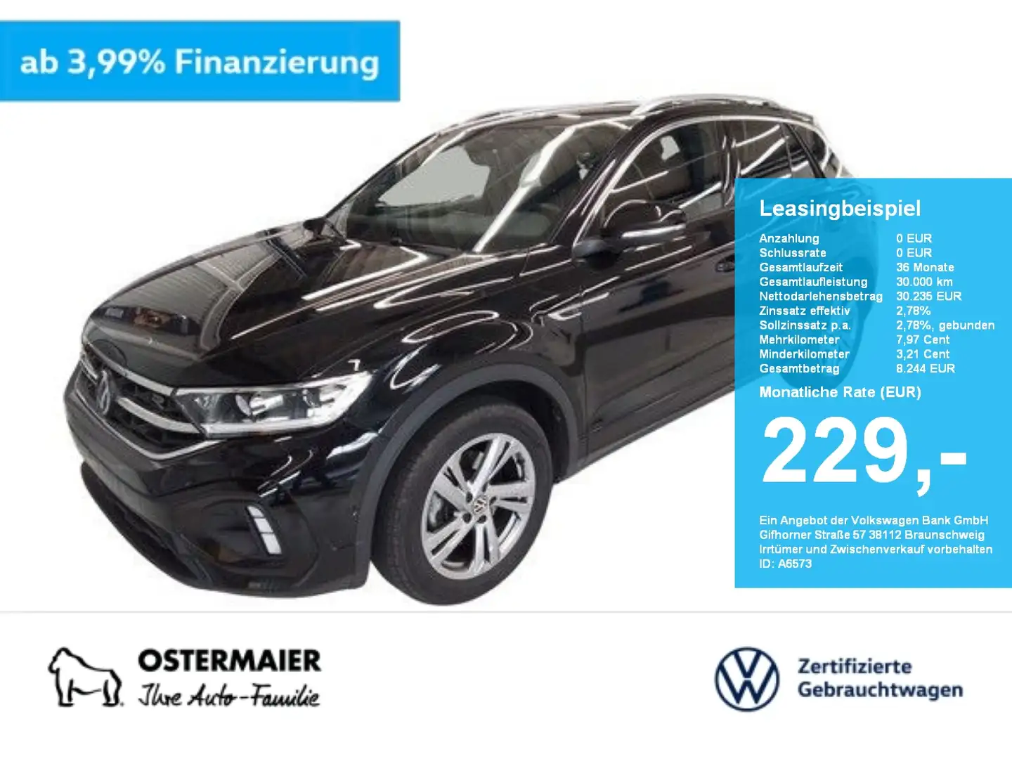 Volkswagen T-Roc R-LINE 2.0TDI 150PS DSG ACC.5J-G.AHK.KAMERA.NAVI+V Schwarz - 1