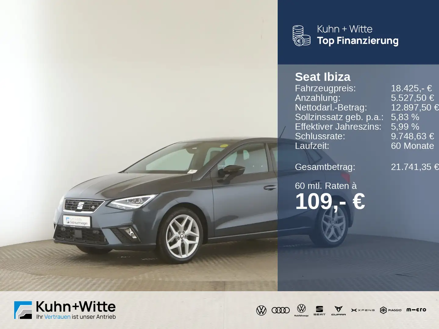SEAT Ibiza 1.0 TSI FR *LED*RFK*Navi*SHZ*Beats*AppleCa Grau - 1