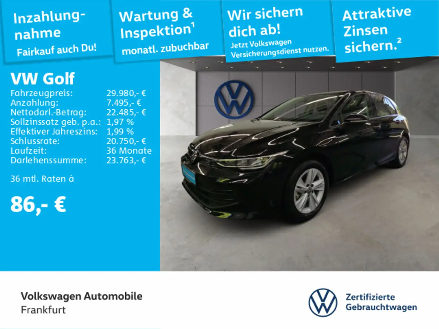 Volkswagen Golf VIII 1.5 eTSI DSG Life FrontAssist LED DAB+ Schwarz - 1