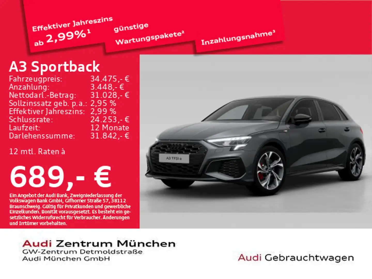 Audi A3 45 TFSI e S tronic 2x S line Pano/A Grigio - 1