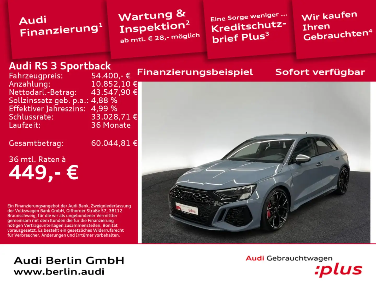 Audi RS3 S tr. LEDER RFK MATRIX B&O Grijs - 1