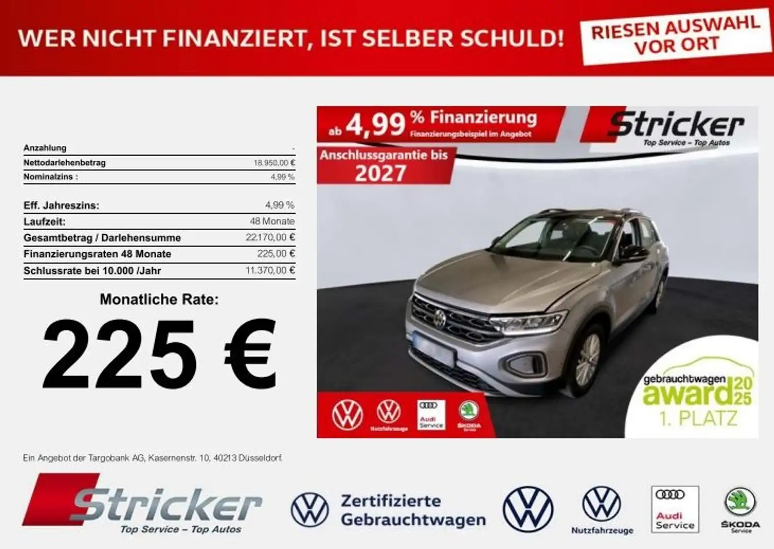 Volkswagen T-Roc Life 1.0TSI 225,-ohne Anzahlung AHK ACC App-Conne Silber - 2