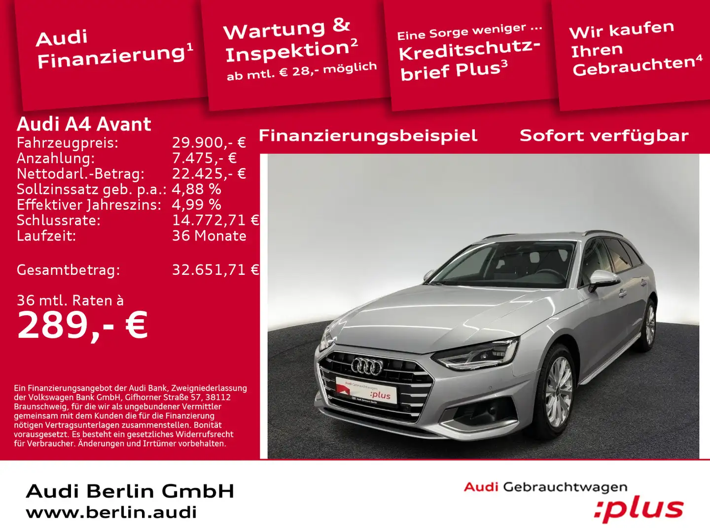 Audi A4 Advanced 35 TDI S tr. LED NAVI RFK ACC Silber - 1