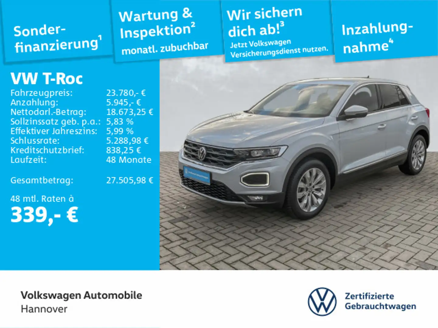 Volkswagen T-Roc 1.5 TSI DSG Sport Navi AHK Kamera ACC LED Silber - 1