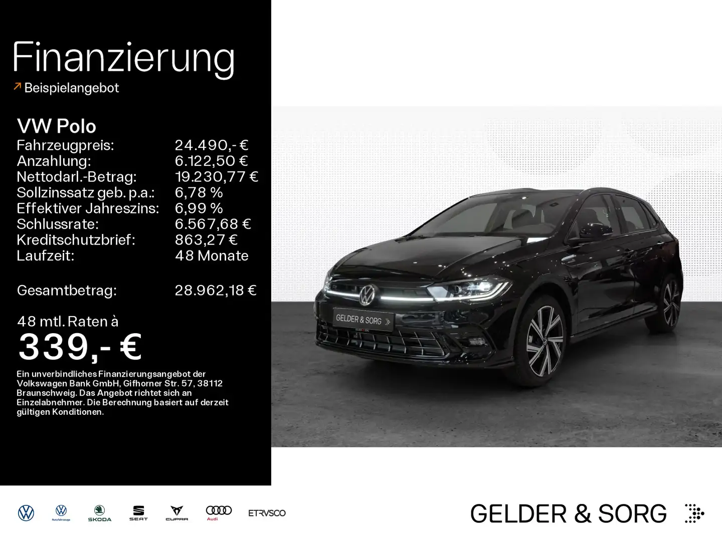 Volkswagen Polo R-Line 1.0 TSI NAV*IQ.LIGHT*USB*IQ.DRIVE*SH Schwarz - 1