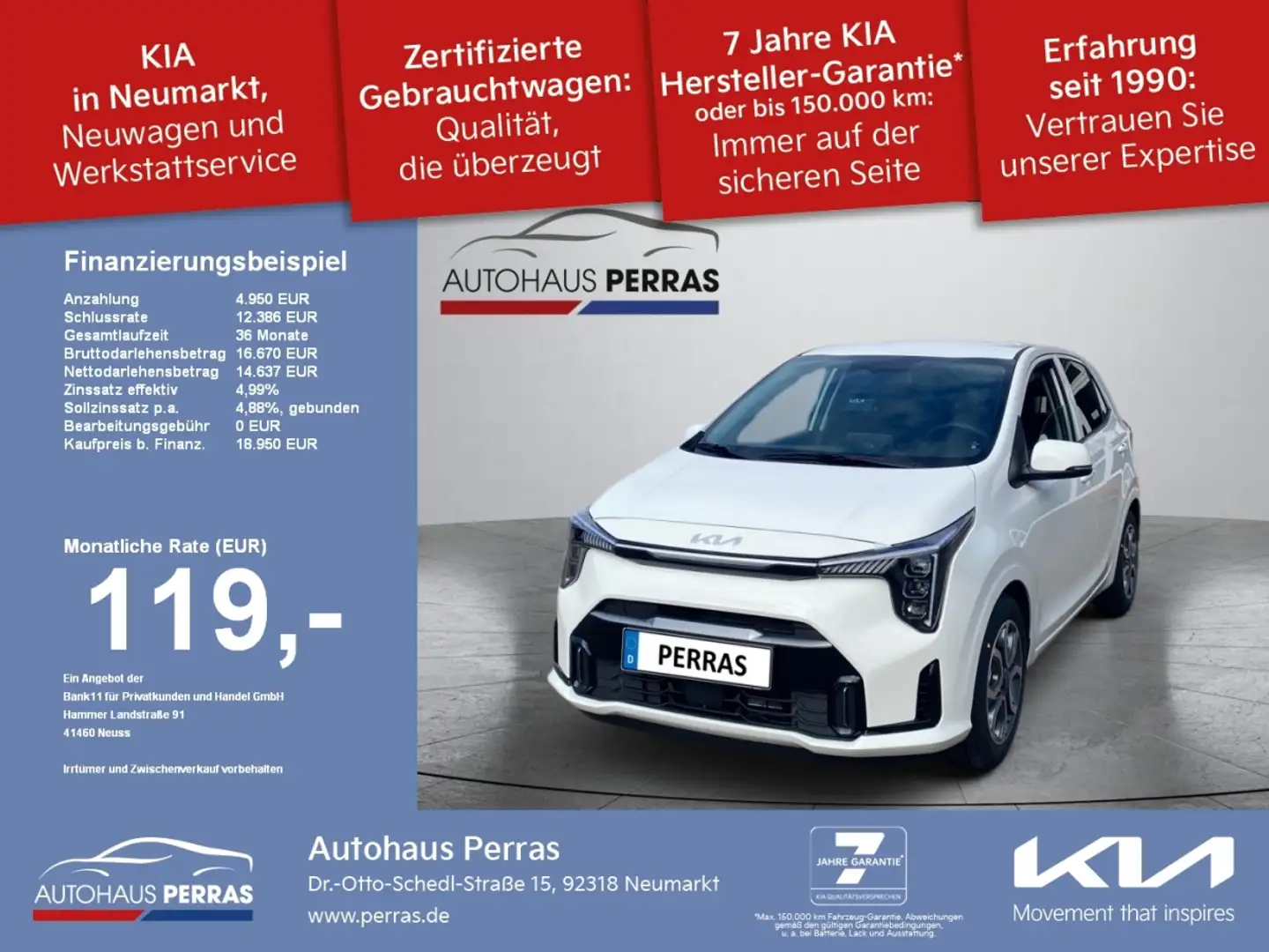 Kia Picanto 1.2  Spirit Navi Carplay Rükfahrkamera, Lenkradhei Blanc - 1