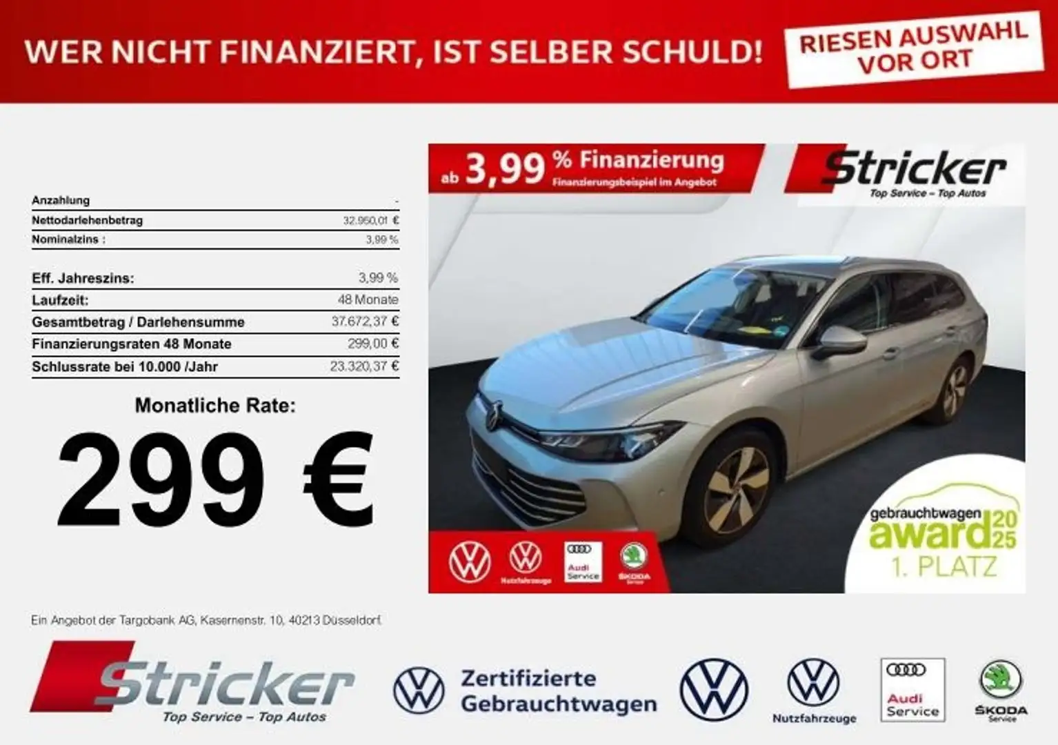 Volkswagen Passat Variant Business 2.0 TDI DSG 299,-ohne Anzahlung Navi AHK Silber - 1