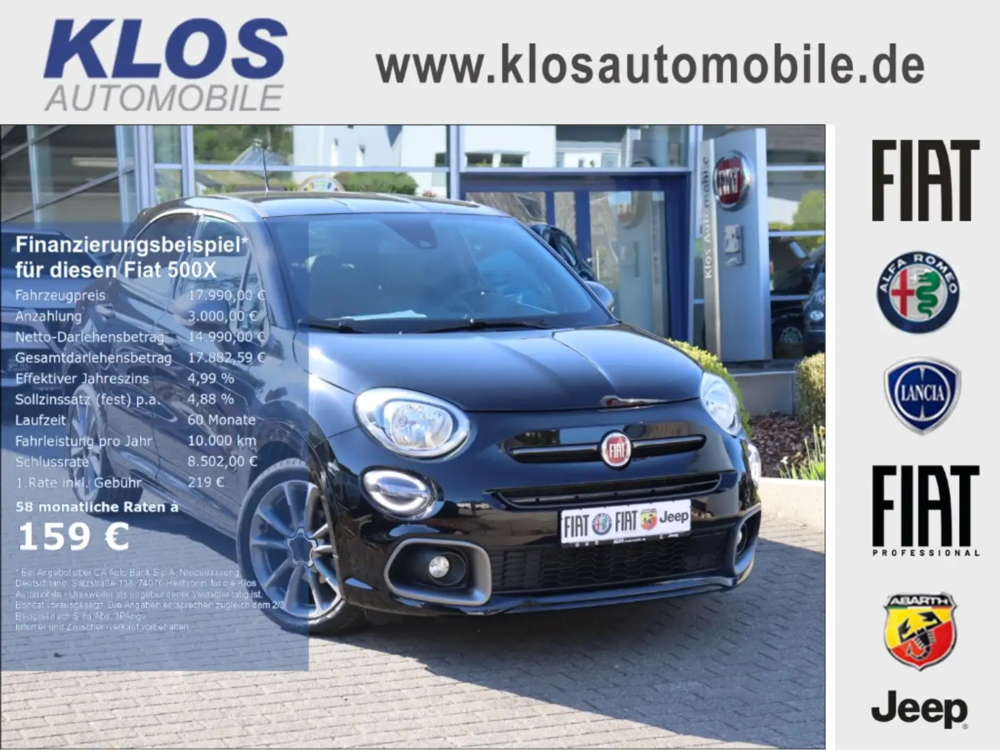 Fiat 500X SPORT 1.0 GSE 120PS NAVI KAMERA CARPLAY Zwart - 1