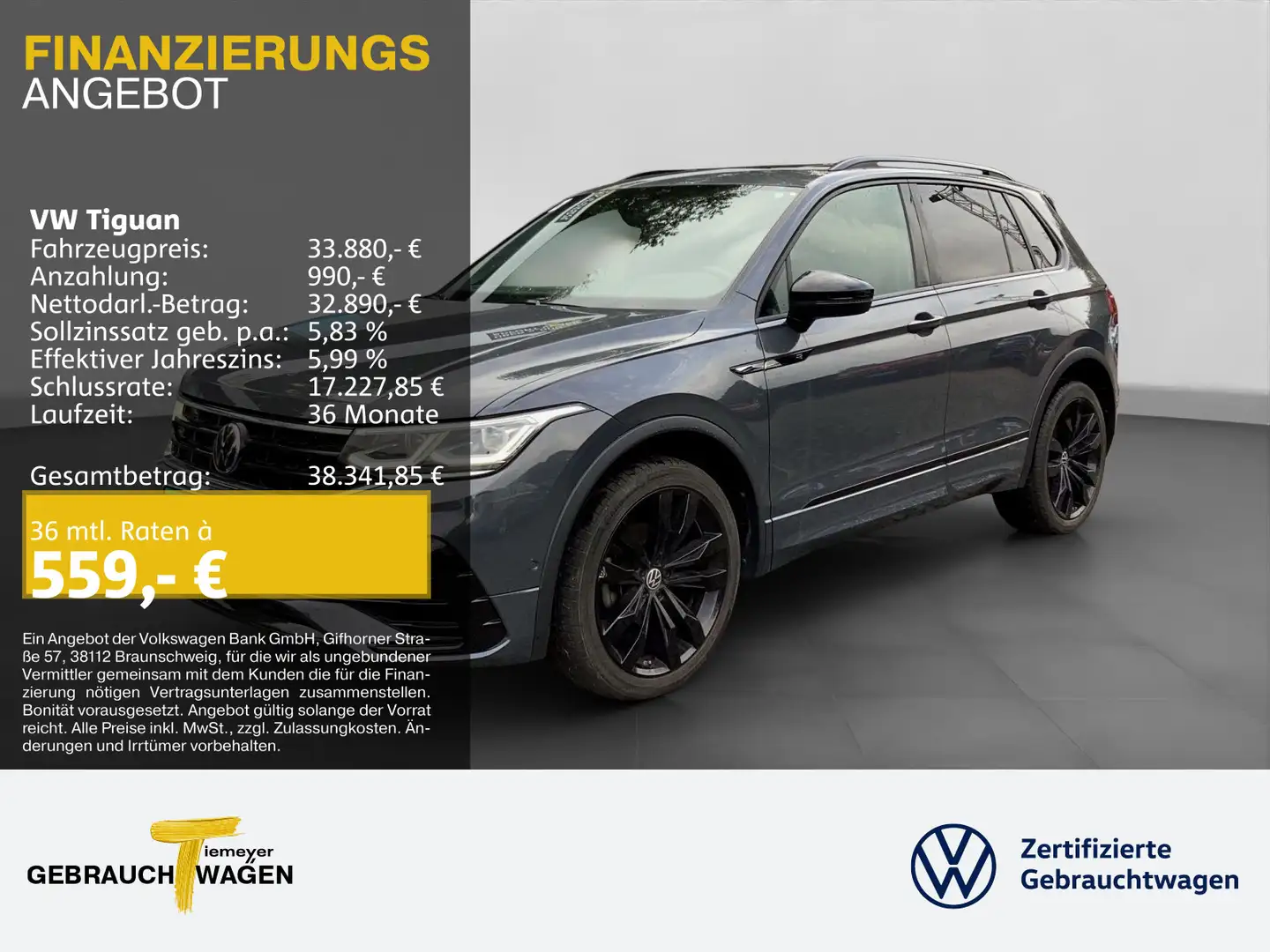 Volkswagen Tiguan 2.0 TDI DSG 4M R-LINE PANO AHK LM20 NAVI Grigio - 1
