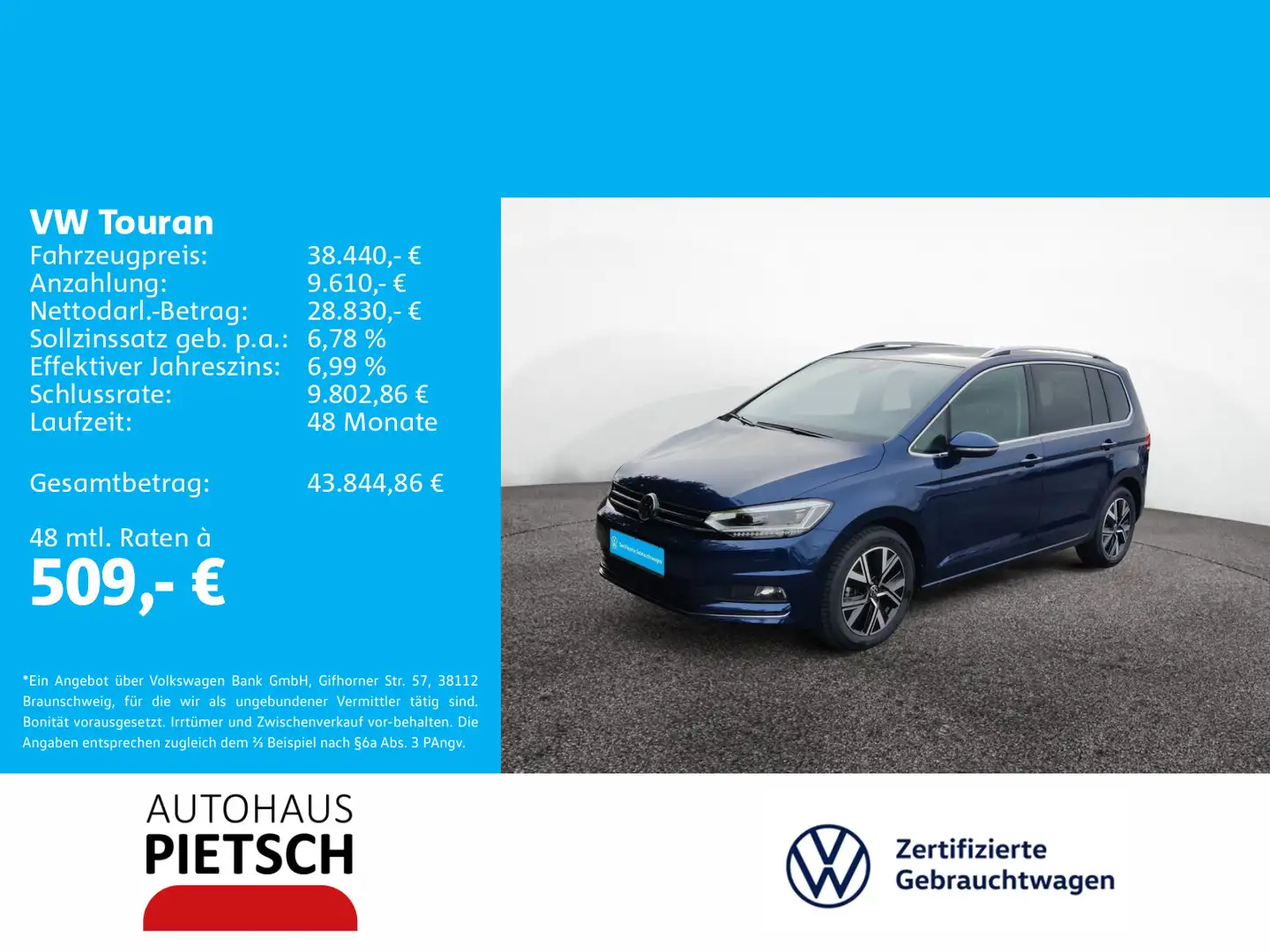 Volkswagen Touran 2.0 TDI Highline DSG Blau - 1