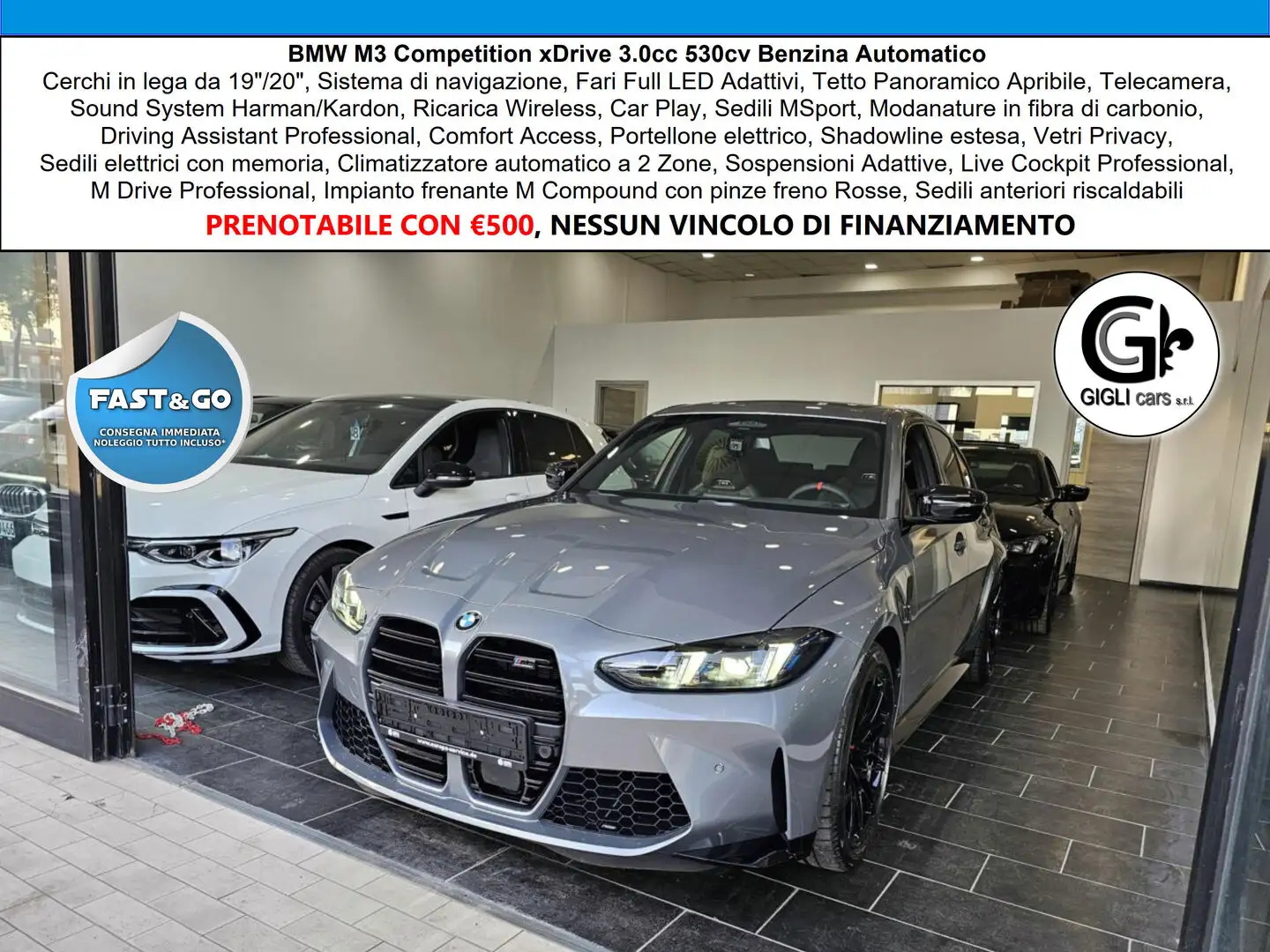 BMW M3 M3 Comp Tetto C.19" 20" Harman Kardon Carbonio Led Grigio - 1