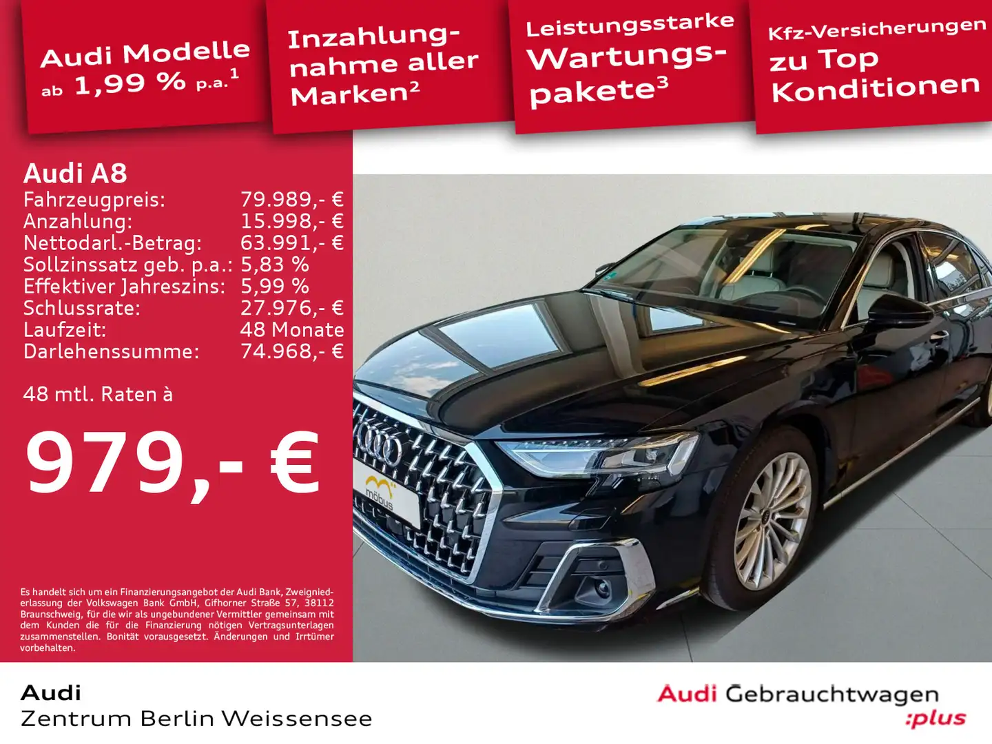 Audi A8 Lang 50 TDI TIPT*QUA*MATRIX*HUD*PANO*STAND*** Schwarz - 1