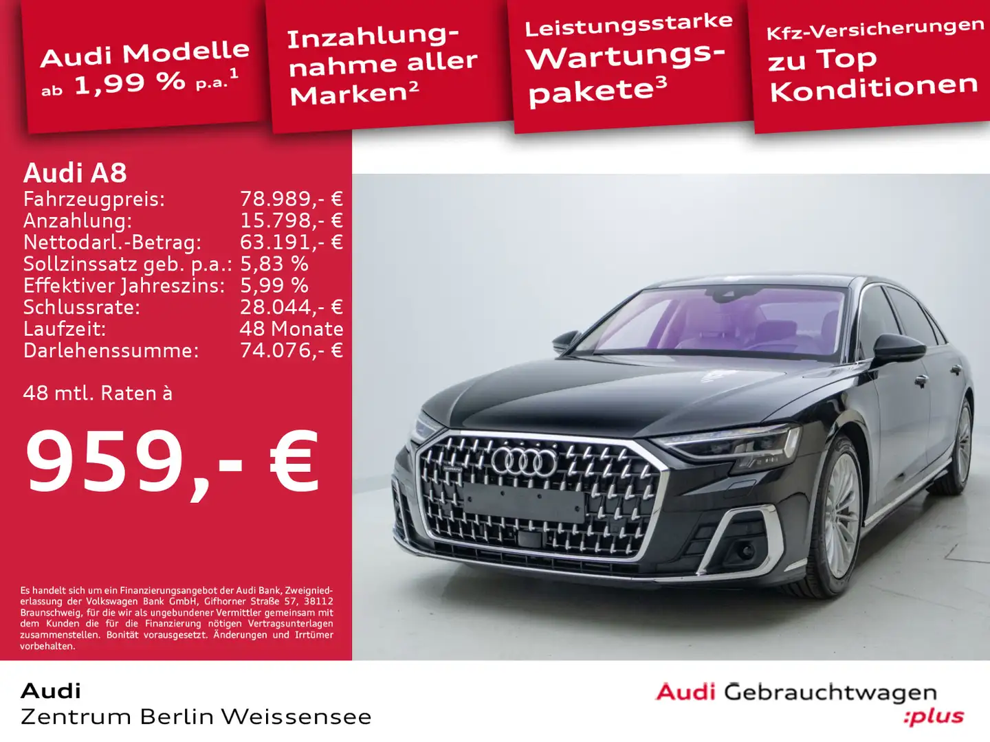 Audi A8 Lang 50 TDI TIPT*QUA*MATRIX*HUD*PANO*STAND*** Schwarz - 1