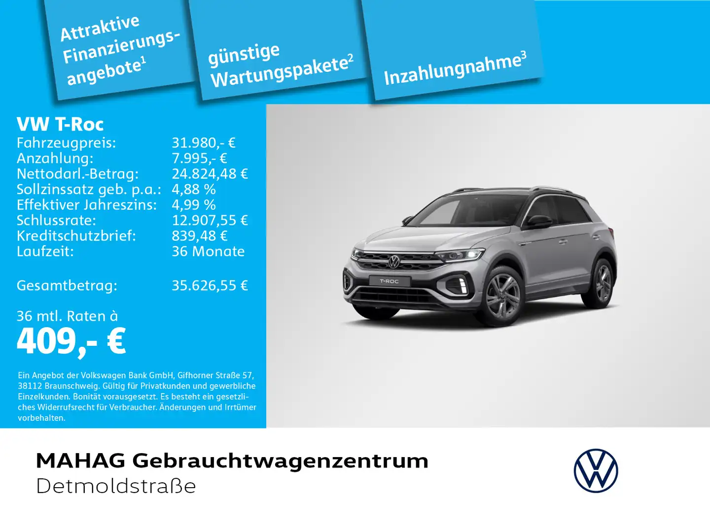 Volkswagen T-Roc T-ROC 1.5 TSI R-Line AHK Navi LED Kamera Alu17Va Silber - 1