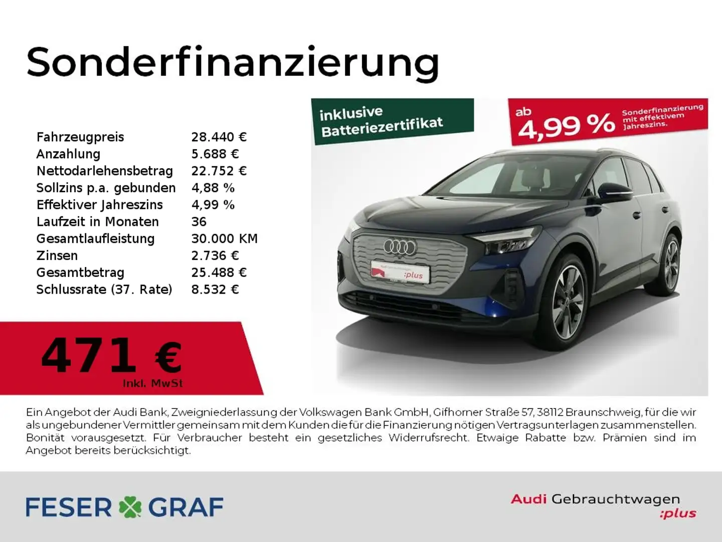 Audi Q4 e-tron 40 e-tron Wärmepumpe/ Navi Plus/ Bluetooth Blau - 1