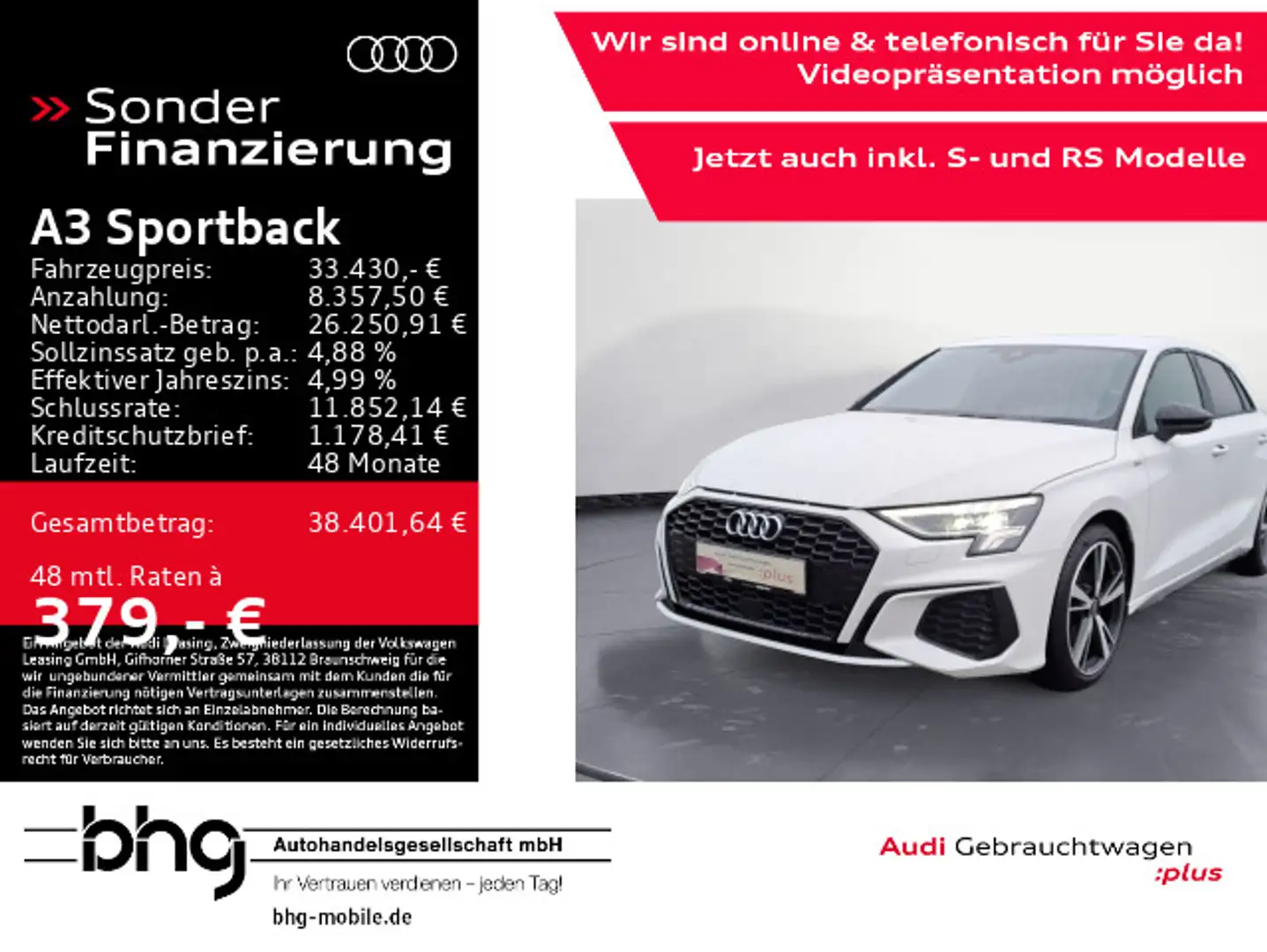 Audi A3 35 TFSI S-tronic S-Line ACC Virtual Blanc - 1