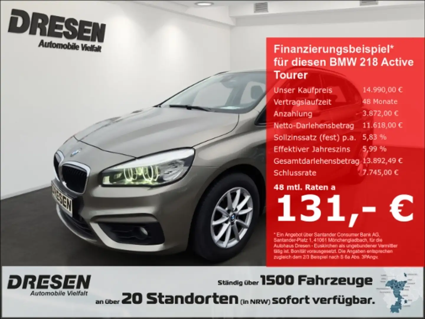 BMW 218 Active Tourer Advantage 1.5 Automatik/Navi/PDC Argent - 1