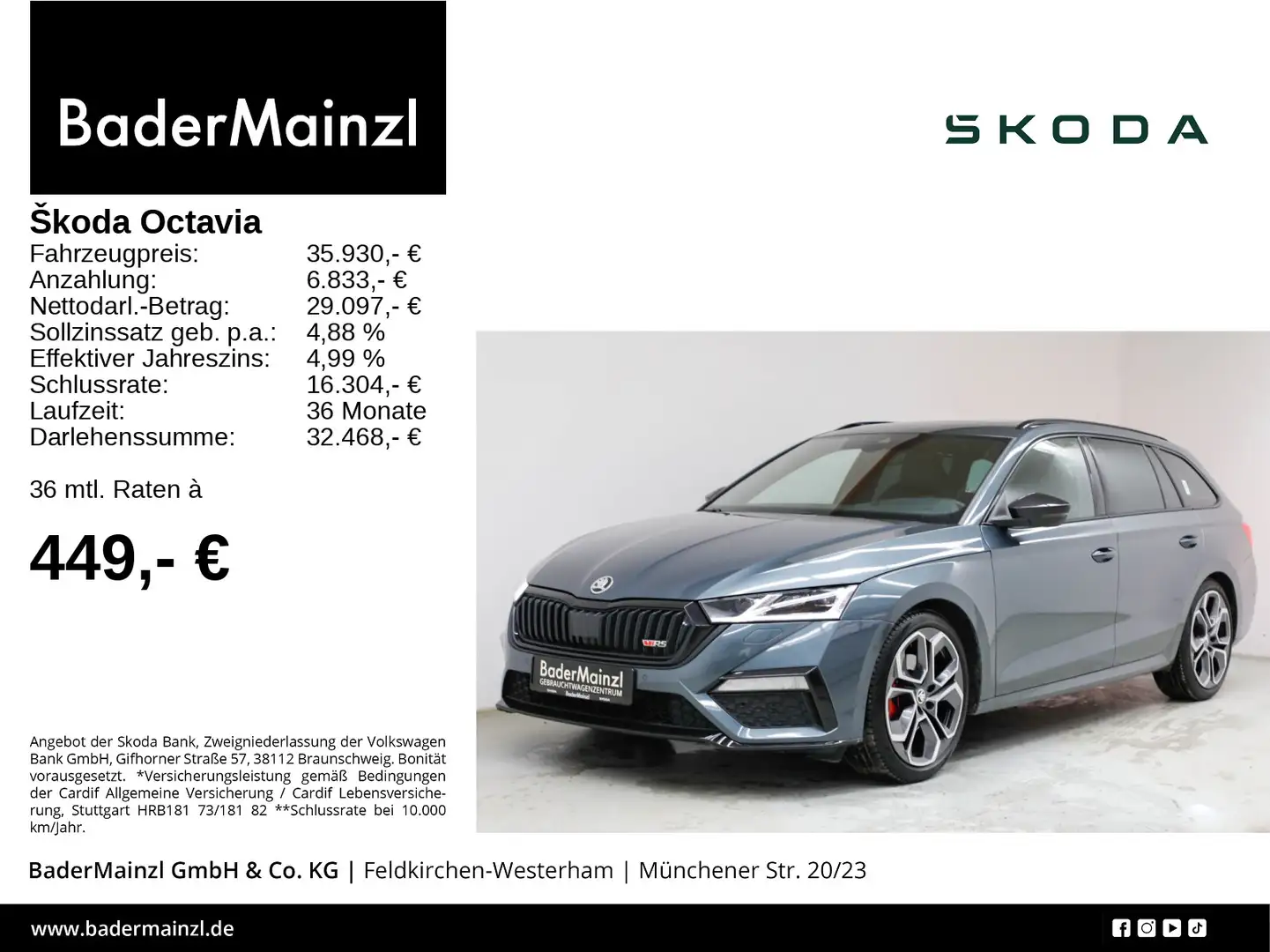 Skoda Octavia Combi RS 2.0 TDI DSG 4x4 StdHzg AHK Pano Grau - 1