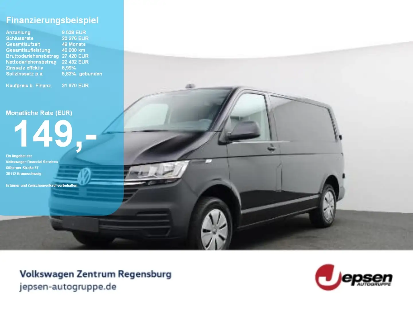 Volkswagen T6.1 Transporter Kasten TDI KR NAVI PDC SHZ HFT Schwarz - 1