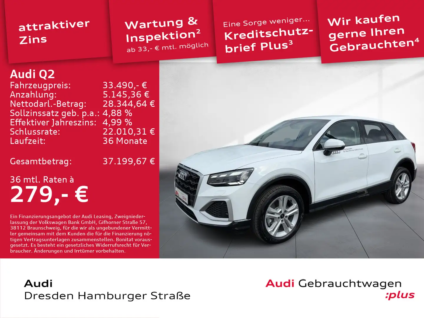 Audi Q2 35 TDI advanced Matrix AHZV S tronic Weiß - 1