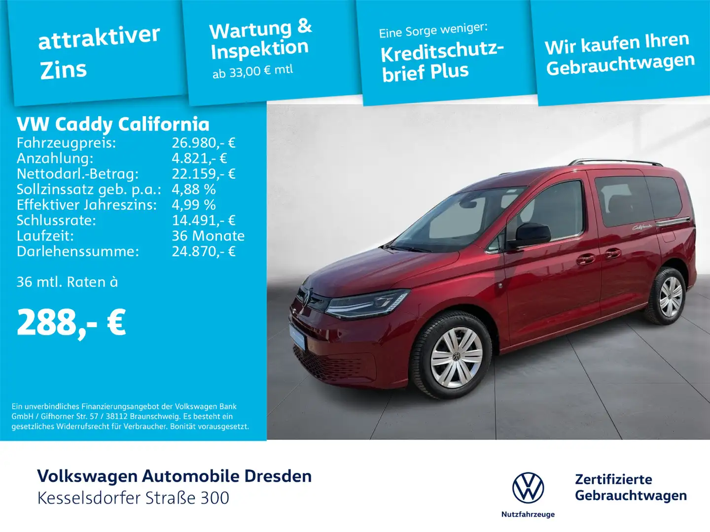 Volkswagen Caddy 2.0 TDI DSG PDC GRA  LED DAB Rojo - 1